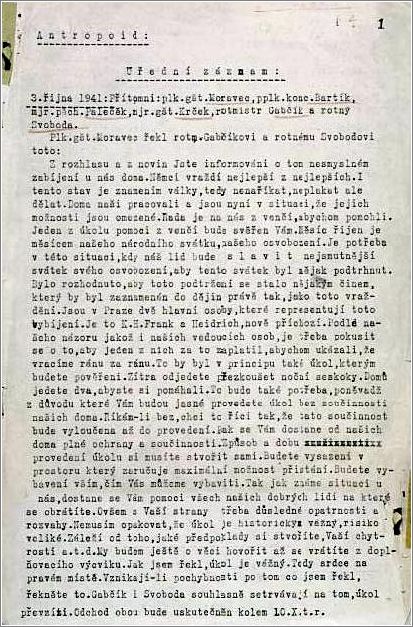 A document about the preparation of operation Anthropoid